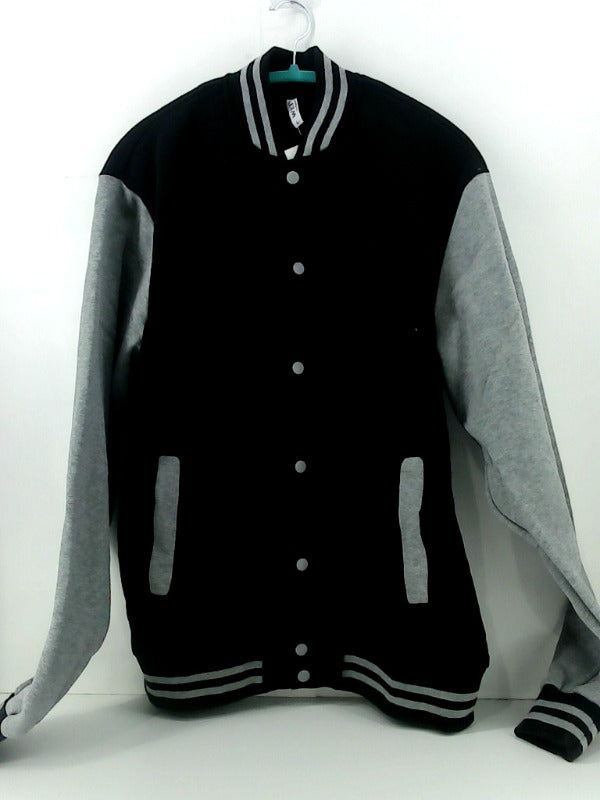 Black and Gray Varsity Jacket Fleece Snap Button Size Large