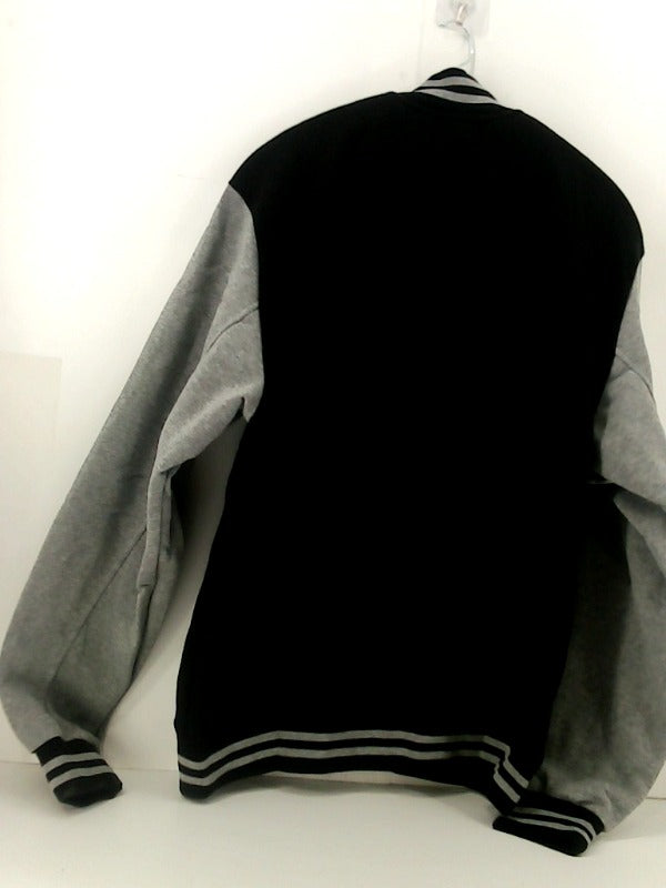 Black and Gray Varsity Jacket Fleece Snap Button Size Large