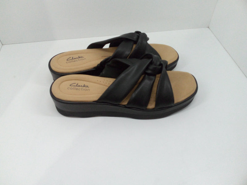 Clarks Women Clara Wedge Sandal Black Synthetic 11 Wide Pair of Shoes