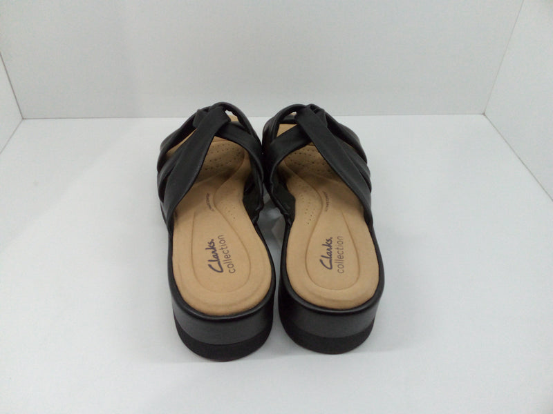 Clarks Women Clara Wedge Sandal Black Synthetic 11 Wide Pair of Shoes