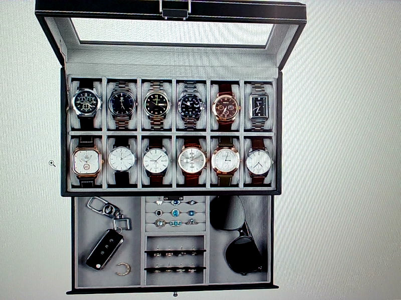 Guka 12 Slot Watch Box Black Grey Home Accessory Organizer