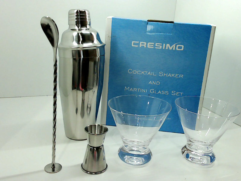 Cocktail Shaker and Martini Glass Set Color Silver