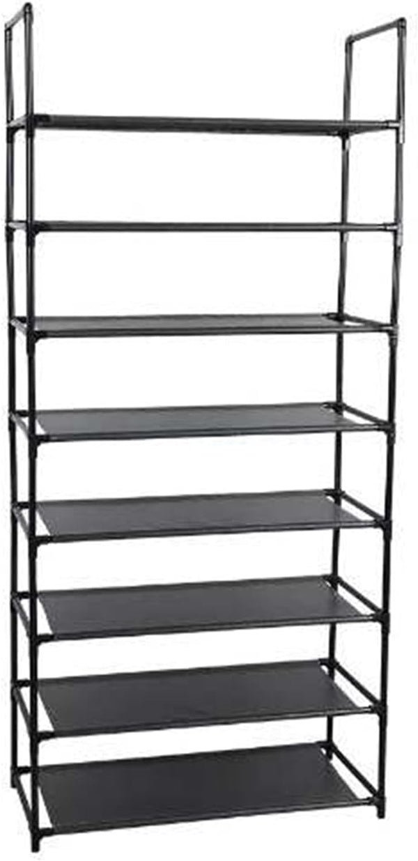 8-Tier Modern Stackable Shoe Rack For Front Door Entrance, Expandable & Adjustable Fabric Shelves Shoe Storage Organizer, Black Shoe Storage Cabinet, Shoe Organizer Color Black Size 60x30x141 Cm