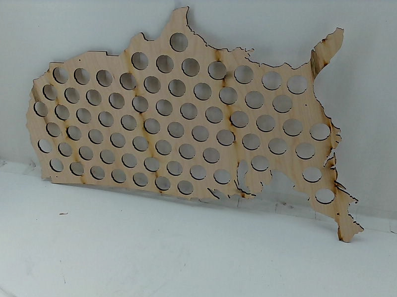 Wooden USA Beer Cap Map Display