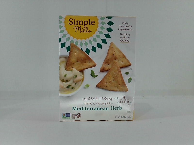 Simple Mills Veggie Pita Crackers Mediterranean Herb 4.25 oz Gluten Vegan Paleo