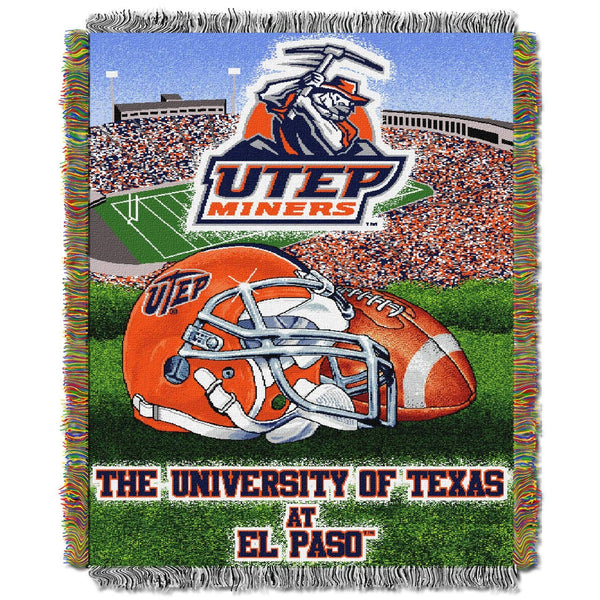 UTEP Miners Woven Tapestry Throw Blanket 48" x 60"