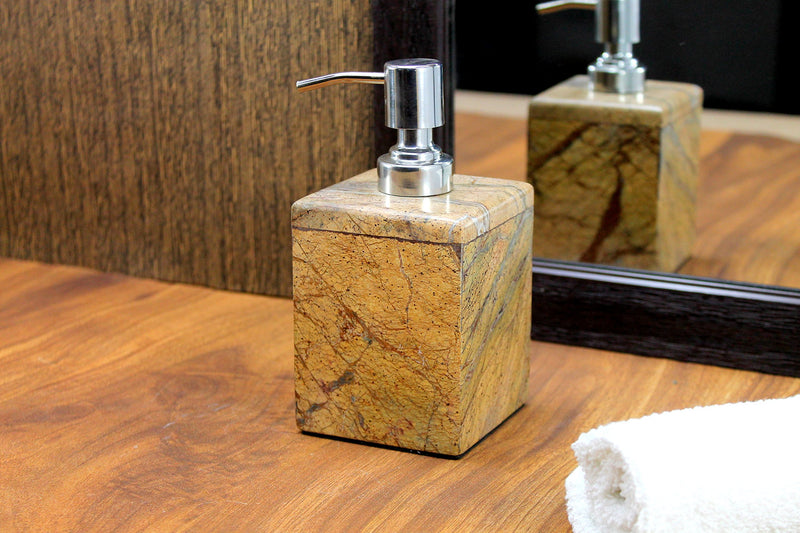 Natural Stone Soap Dispenser with Stainless Pump - Brown