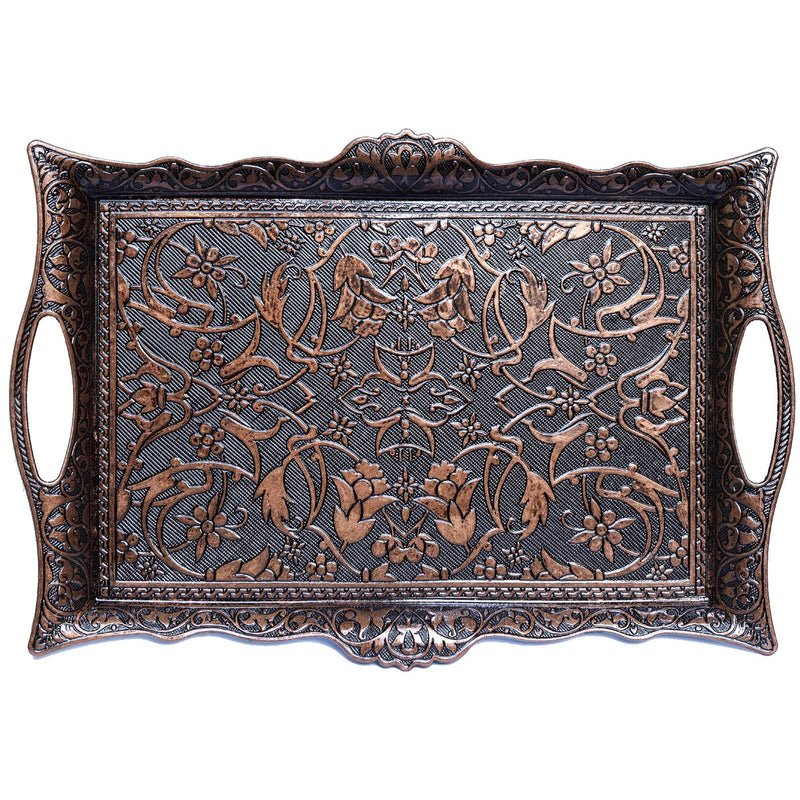 Ottoman Zamak Serving Tray with Tulip Motifs Copper Finish