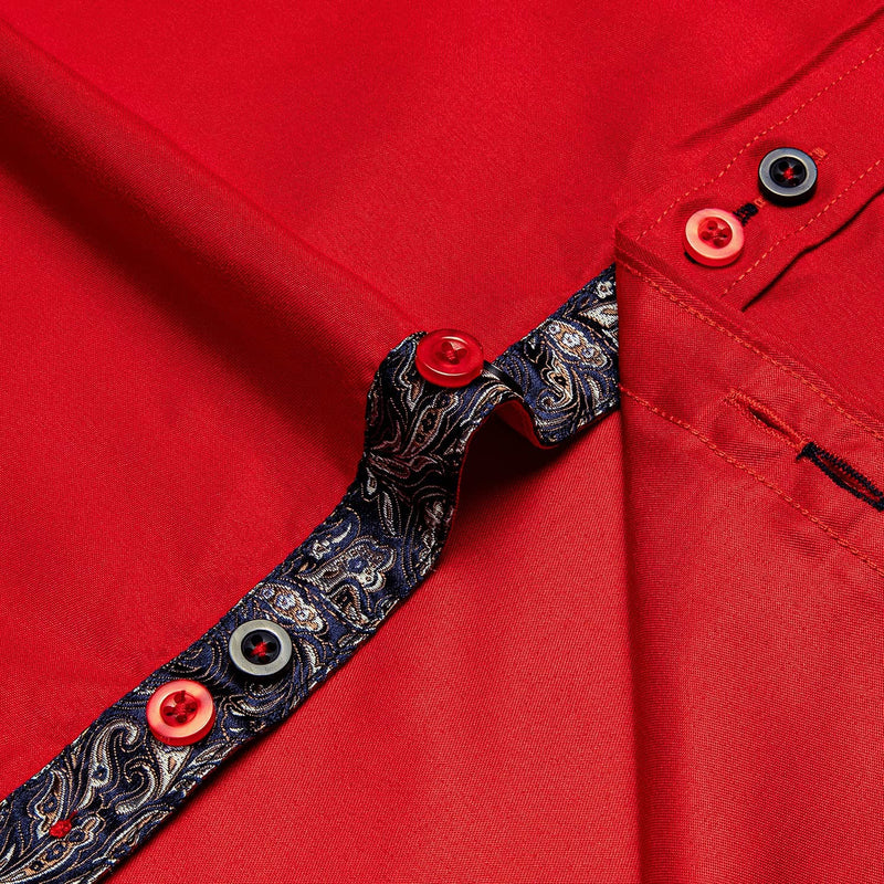 Dibangu Mens Red Casual Shirt Paisley Formal Dress Shirt Gold Collar Pin