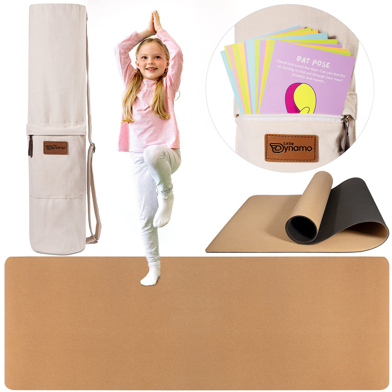 Little Dynamo Yogi Kids Gift Set Cork Yoga Mat Bag & Pose Cards for Mindfulness