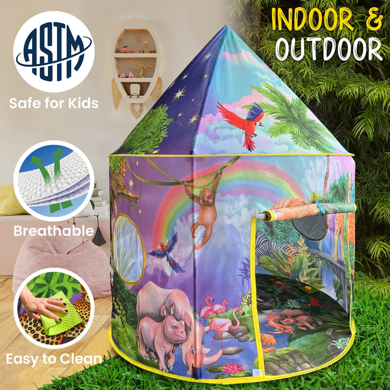 W&O Jungle Adventure Play Tent with Animal Sounds Pop Up Tent for Kids