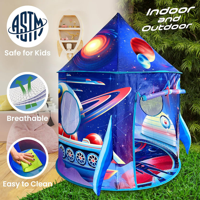 Kids Rocket Ship Indoor Play Tent with Blast Off Button, 40' x 51' for Kids