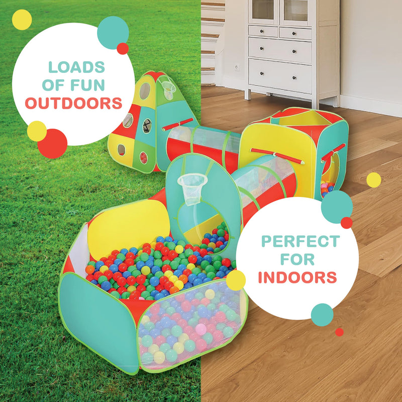 5pc Kids Jungle Gym Tent Set with Ball Pit & Crawl Tunnels