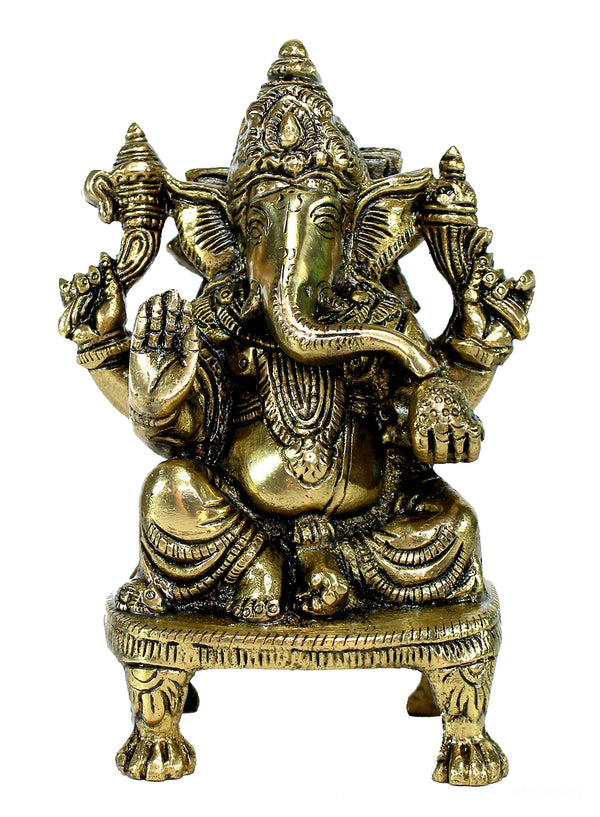 Esplanade 8 Brass Ganesha in Antique Finish Pooja Puja Ganesh Idol 5.75 Ganesh