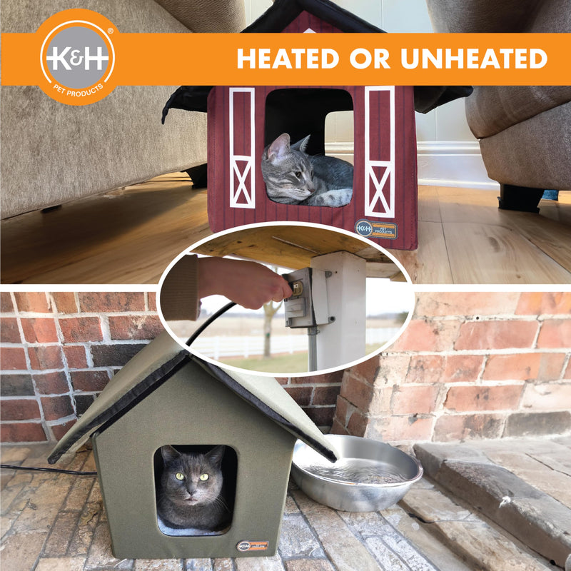 K&H Outdoor Heated Kitty House for Community Cats - Olive