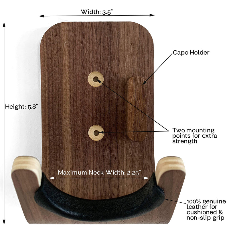 Walnut Guitar Wall Hanger with Pick & Capo Storage