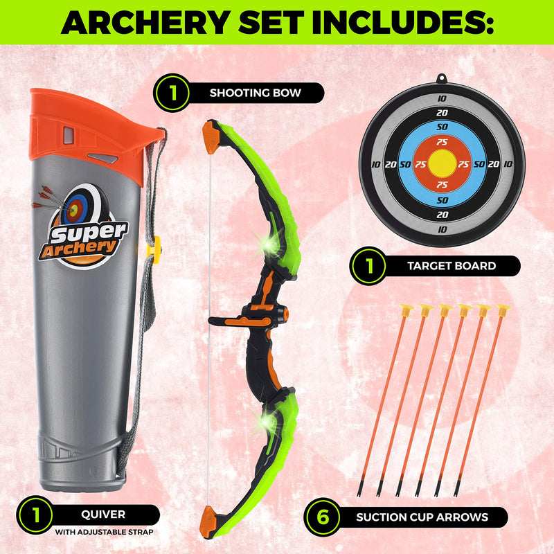 Kids LED Bow and Arrow Set with Suction Arrows - Green