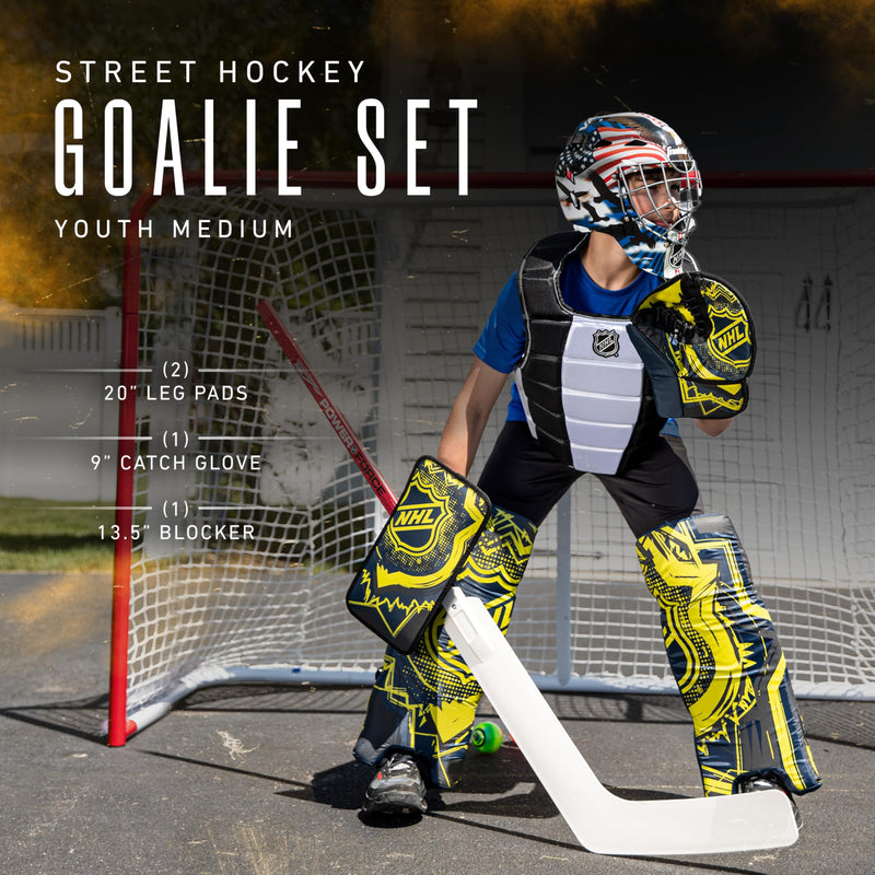 Youth Street Hockey Goalie Pads Set - Medium Black/Yellow