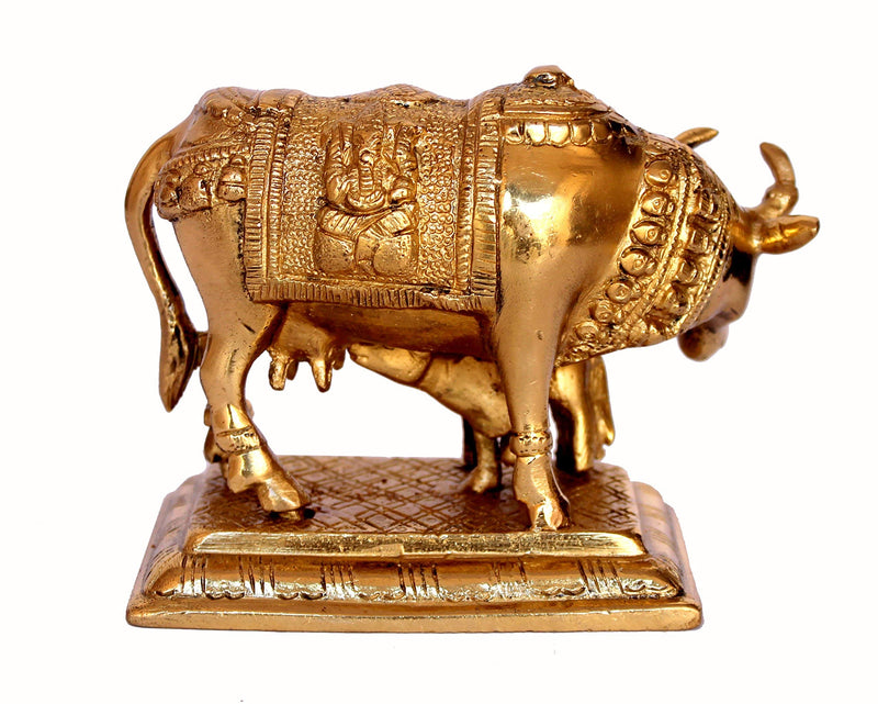 Gerenic Brass kamdhune Cow Nandi kamadhenu Cow and Calf Holy Cow Brass Idol