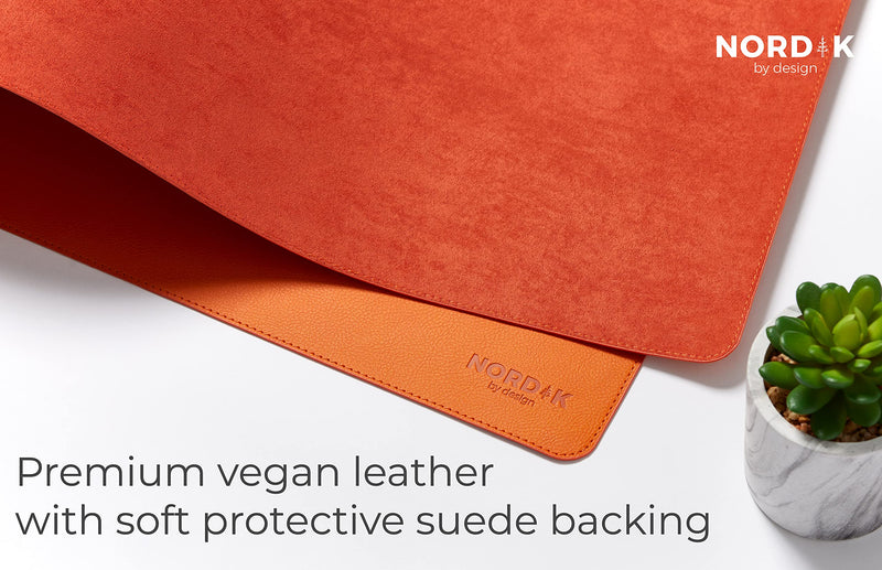 Nordik Tangerine Orange Vegan Leather Desk Mat 35x17 Inch