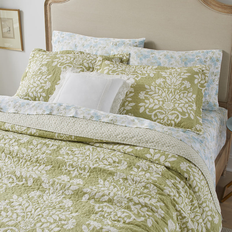 Reversible Sage Queen Quilt Set with Matching Shams