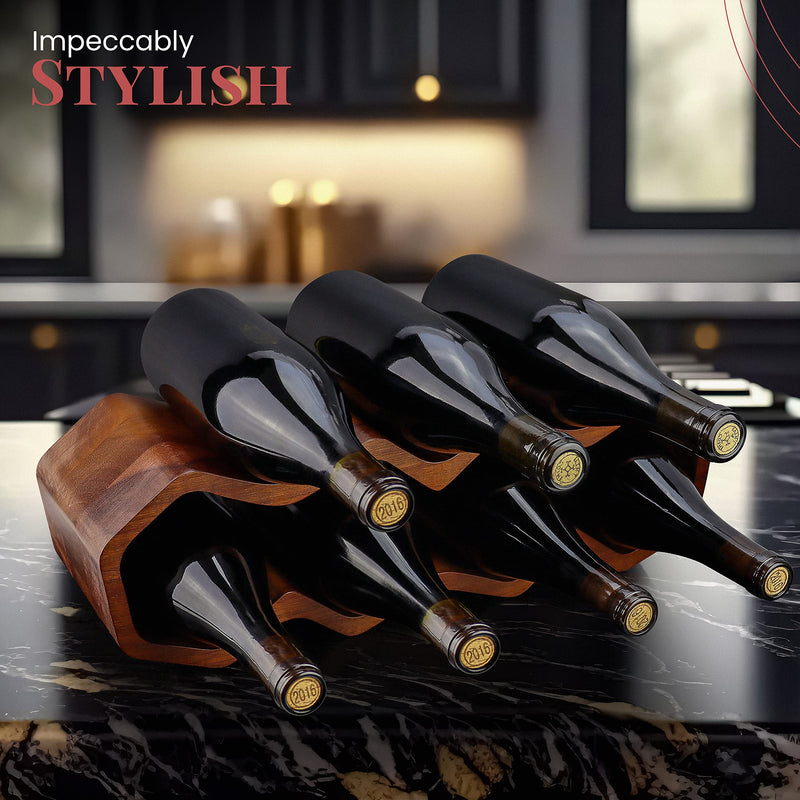 Acacia Wood Wine Rack 7 Bottle Countertop Holder