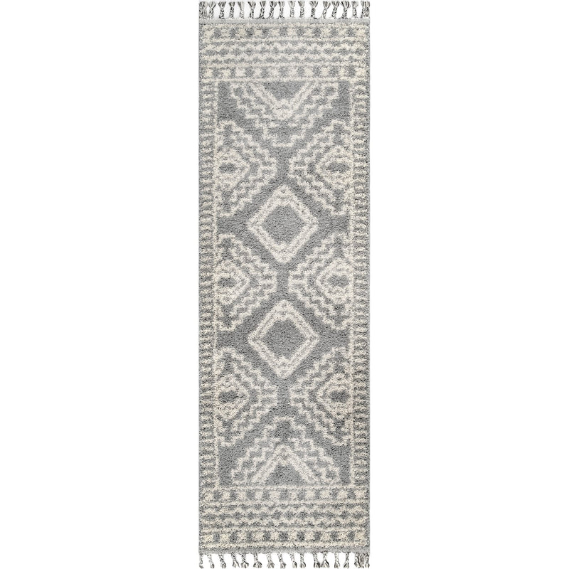 Vasiliki Moroccan Tribal Shag Area Rug 2'6" x 6' Silver