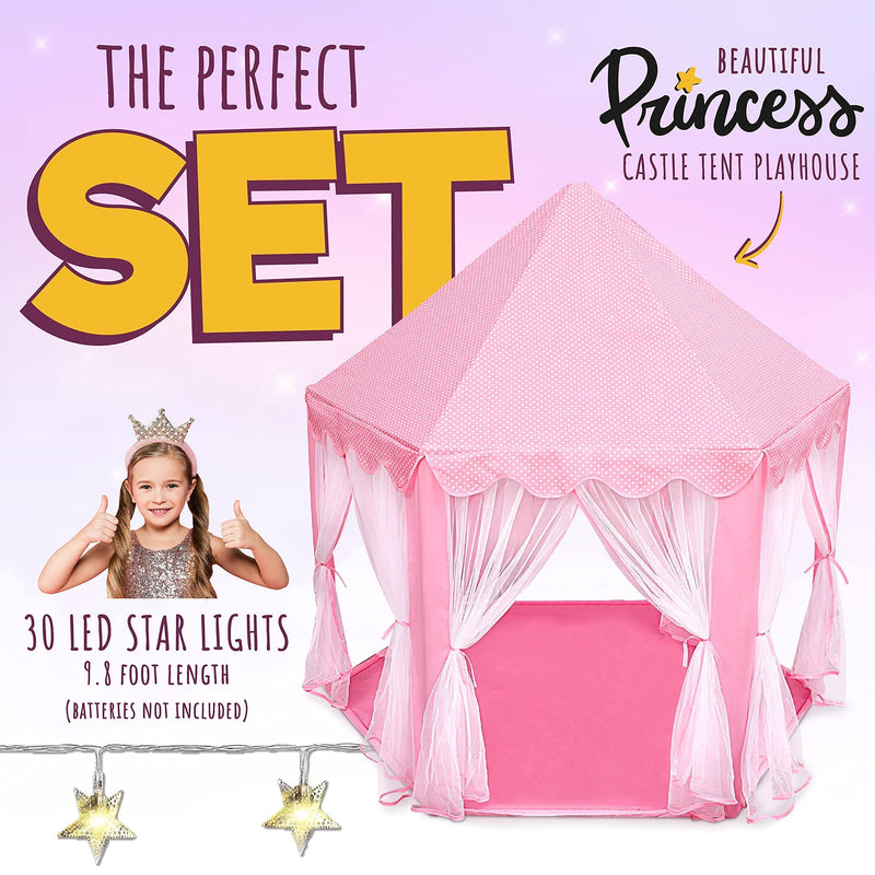 Pink Princess Castle Playhouse Tent with LED Lights 55"x53"