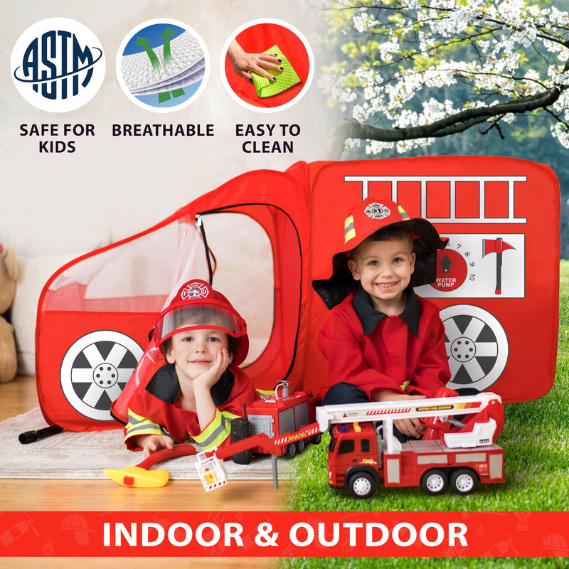 Kids Firefighter Play Tent with Hat & Jacket - Red