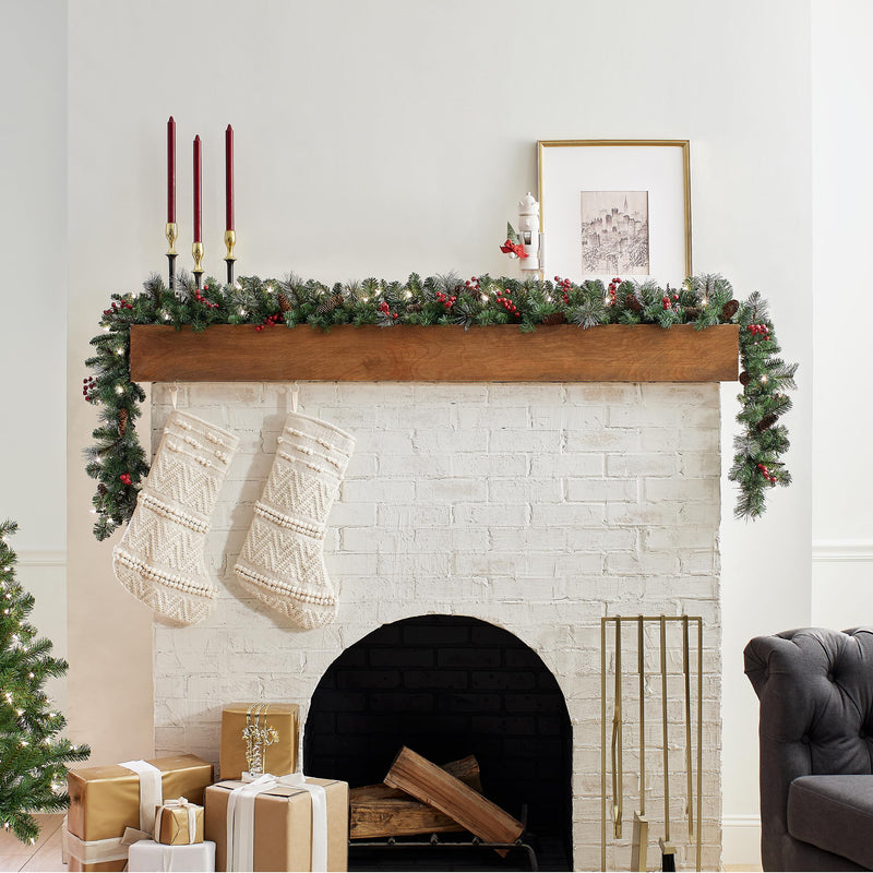 9 Foot Crestwood Spruce Pre Lit Christmas Garland with Pine Cones and Berries