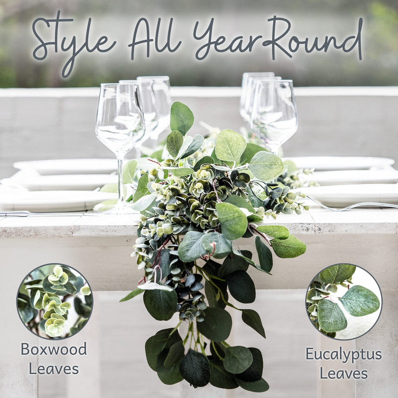 WildIvory Eucalyptus Garland Lush Faux Greenery Weddings Table & Mantle Decor