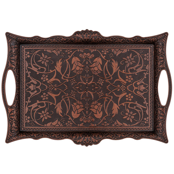 Ottoman Zamak Serving Tray with Tulip Motifs Copper Finish