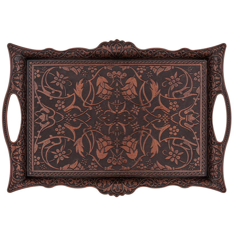 Ottoman Zamak Serving Tray with Tulip Motifs Copper Finish