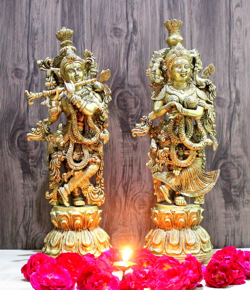 Esplanade 21 Brass Radha Krishna Statue Antique Finish Idol Sculpture