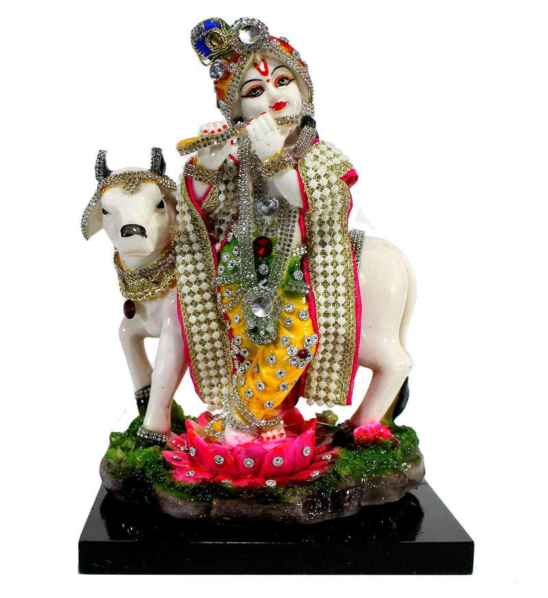 Esplanade Resin Lord Krishna With Cow Murti Idol Statue Sculpture 10 Inch