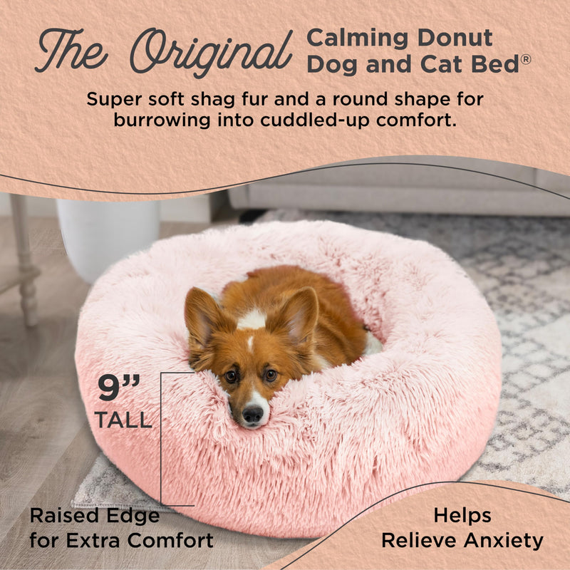 Candy Pink Calming Donut Pet Bed for Cats & Dogs - 30 Inch