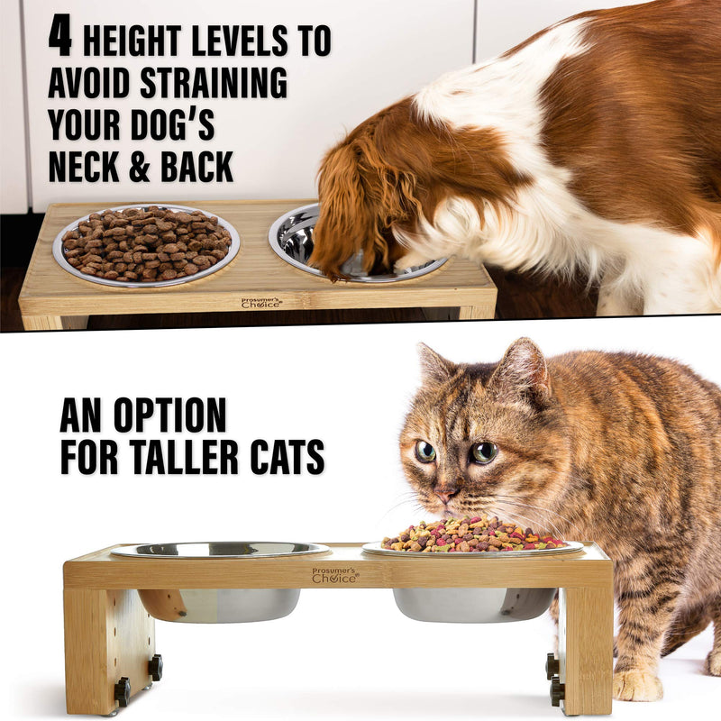 Prosumer's Choice Bamboo Adjustable Height Dog and Cat Bowls and Stand