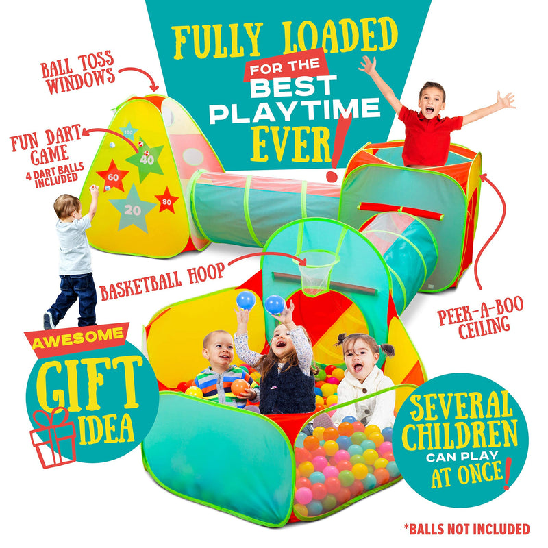 5pc Kids Jungle Gym Tent Set with Ball Pit & Crawl Tunnels