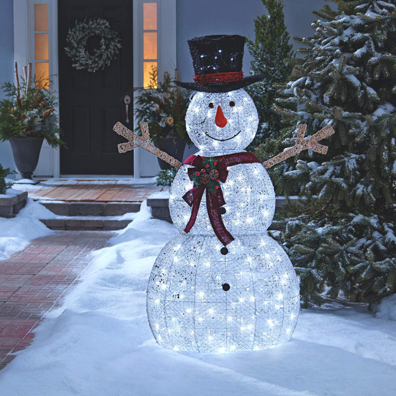 5 Foot LED Light Up Snowman with Top Hat & Red Scarf