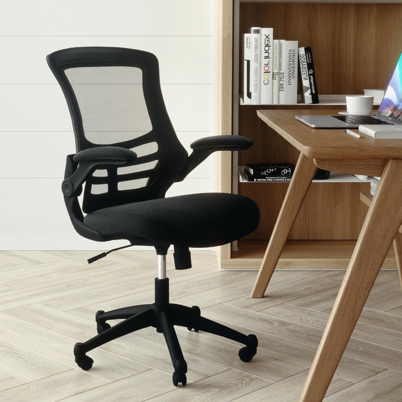 Flash Furniture Mid Back Black Mesh Ergonomic Office Chair With Flip Up Arms