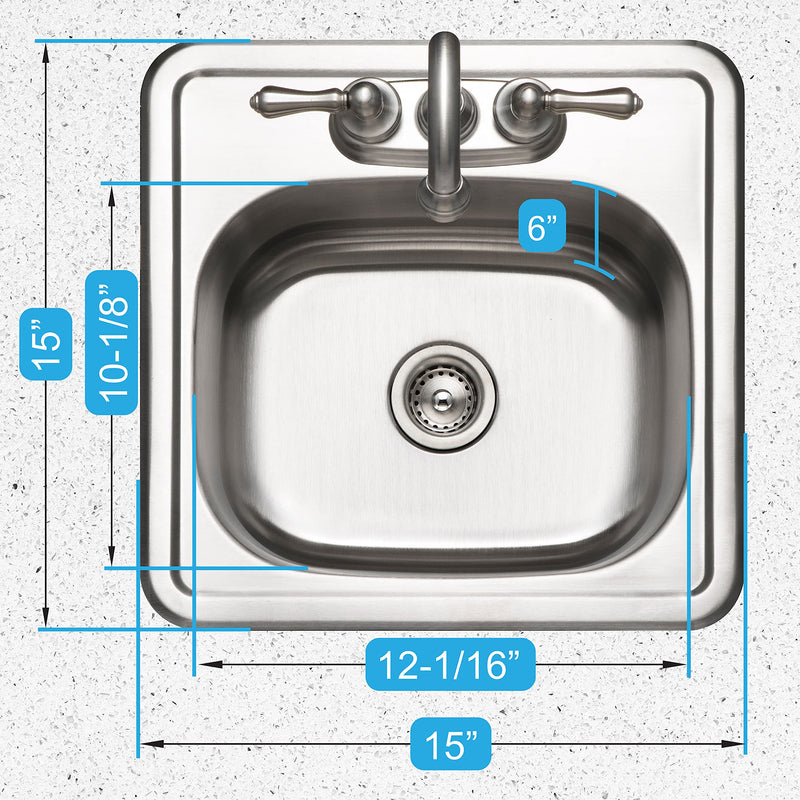 15-Inch Stainless Steel Topmount Bar Sink with Dual Faucet Holes