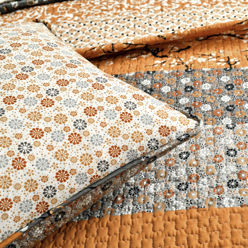 Bohemian Reversible Cotton Quilt Set King - Yellow & Gray