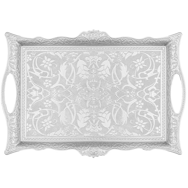 Ottoman Turkish Zamak Silver Serving Tray with Traditional Motifs