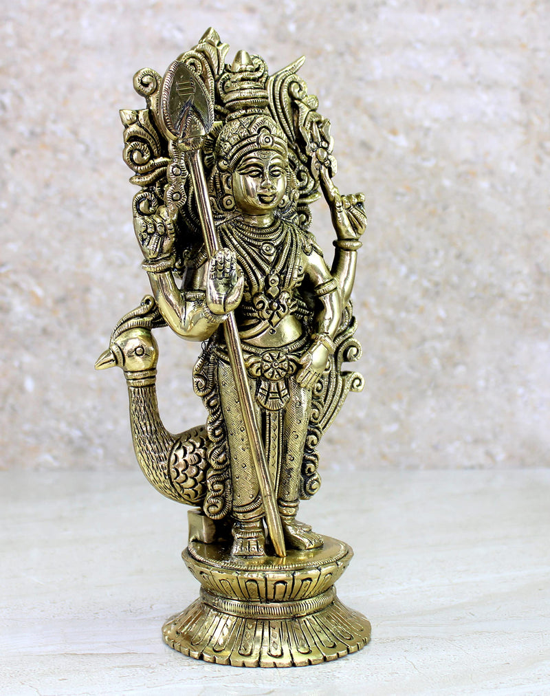 Esplanade Brass Lord Karthikeya Murti Statue 9.75 Sculpture Karthik Subramanya