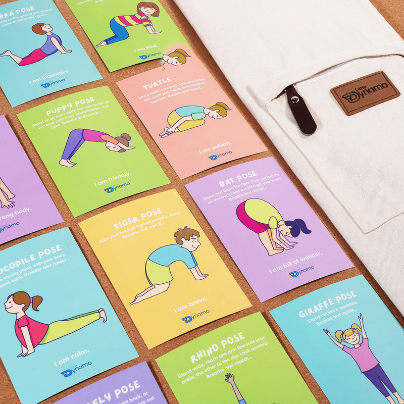 Little Dynamo Yogi Kids Gift Set Cork Yoga Mat Bag & Pose Cards for Mindfulness