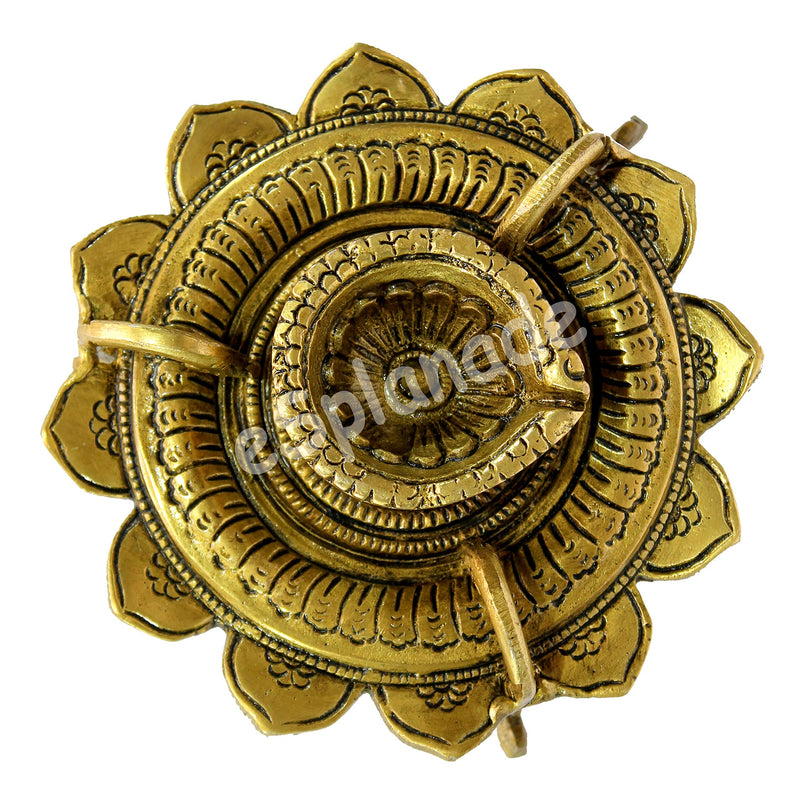 Esplanade Lotus Shaped Round Brass Diya Oil Lamp Home Decor Kuthu Vilakku