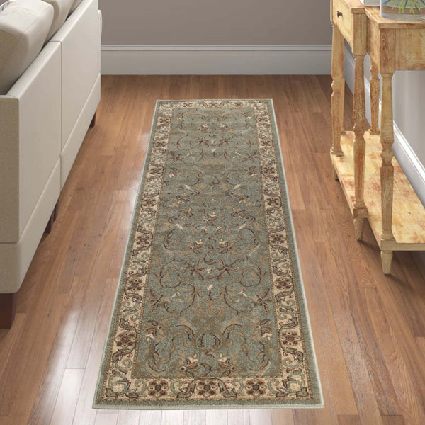 Superior Indoor Runner Rug Traditional Floral Scroll Green 2 X 11 Inch