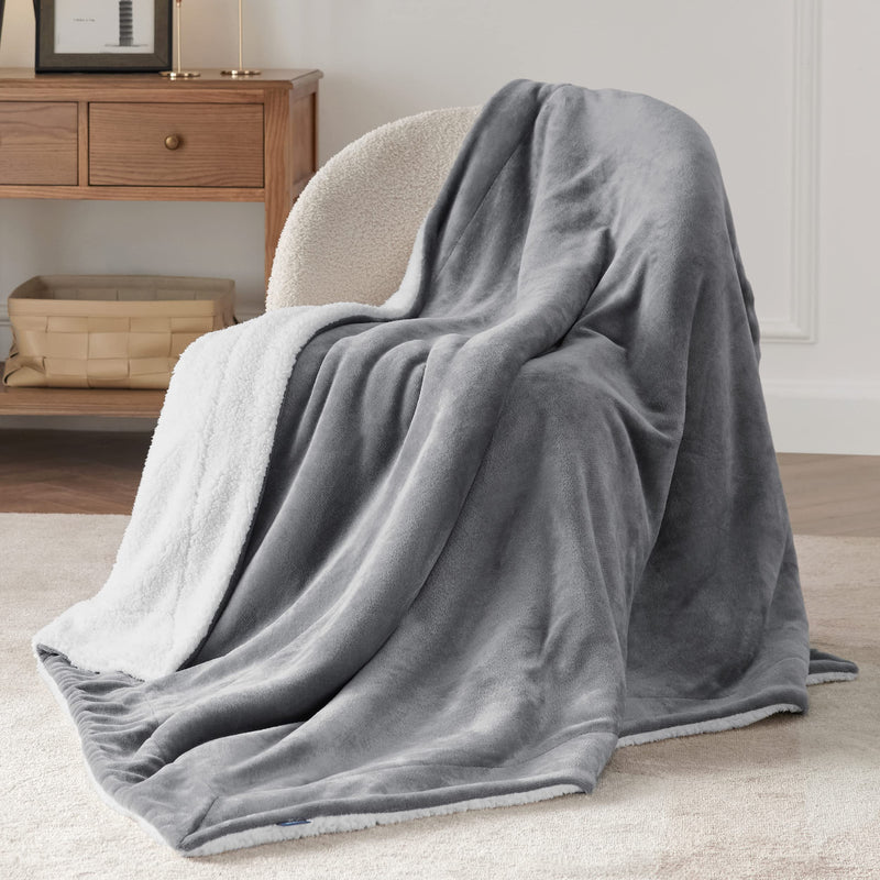 Bedsure Sherpa Fleece Throw Blanket Twin Size Soft & Warm 60x80 Inches Grey