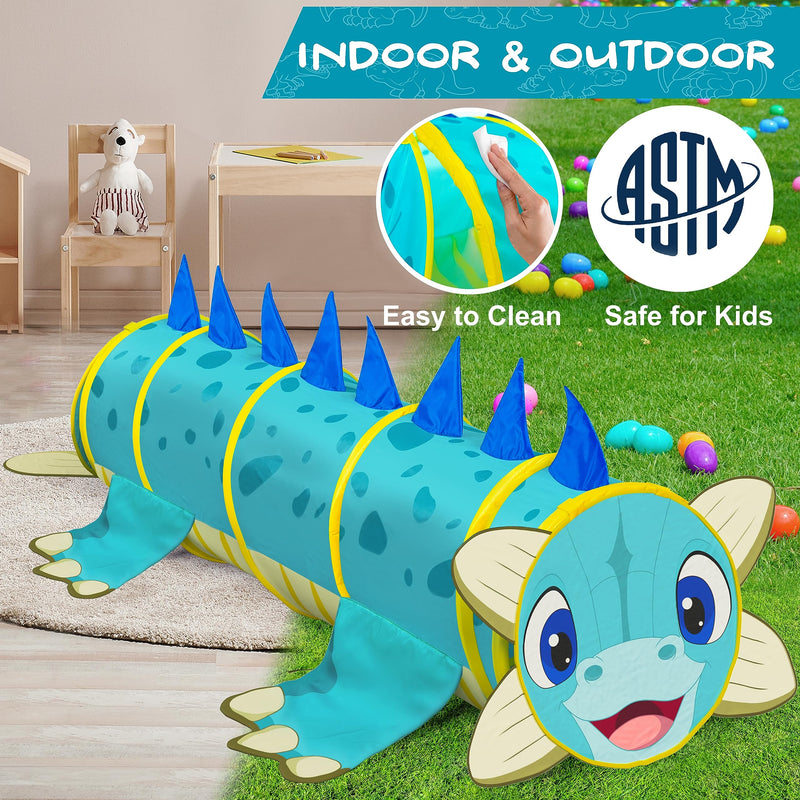 Dino-Themed 5ft Kids Tunnel with Hide 'n' Seek Doors by W&O