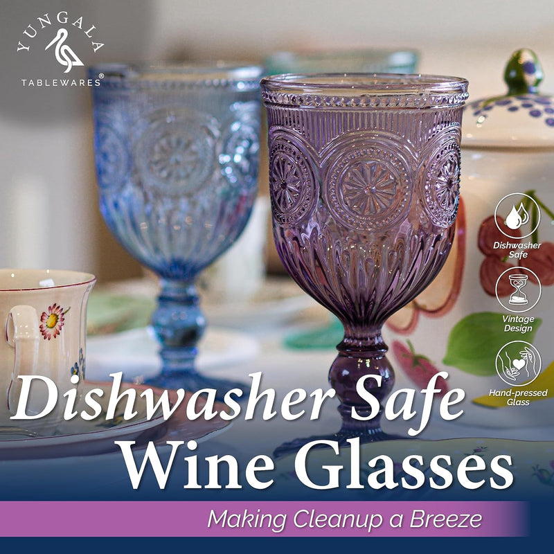 Yungala Purple Wine Glasses Set of 6 Vintage Glassware Purple Goblets